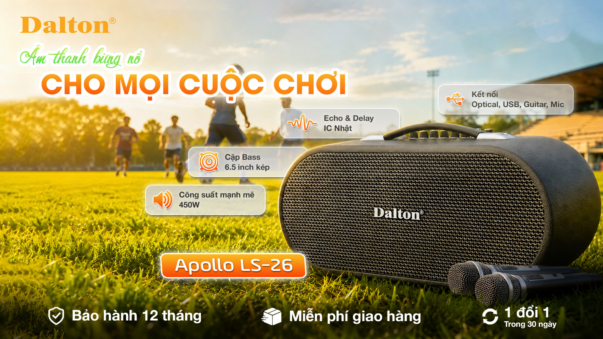Loa karaoke Dalton Apollo LS-26 thiết kế hiện đại, âm thanh mạnh mẽ cho tiệc ngoài trời và giải trí gia đình